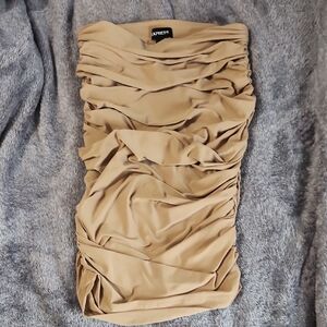 Express Ruched Midi Skirt in Tan